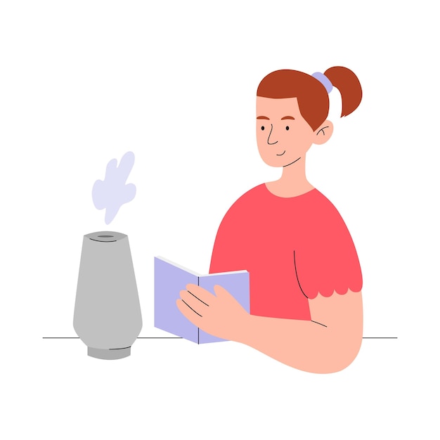 Girl with book Concept air purifier in home