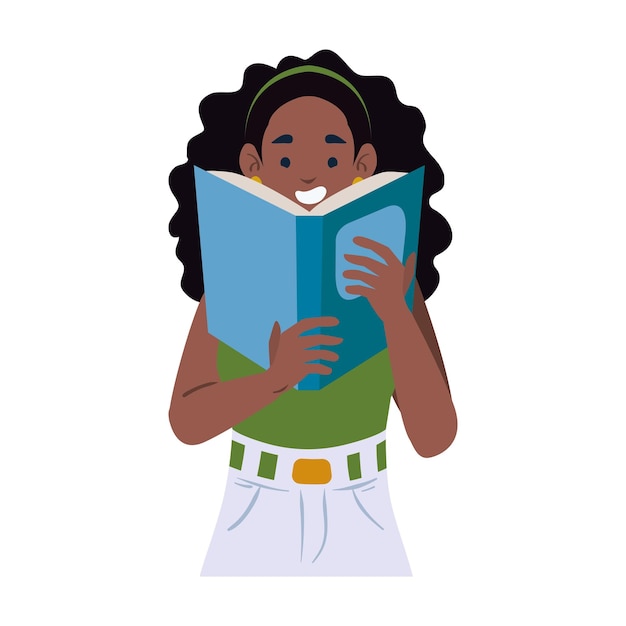 Vector girl with book reading happy