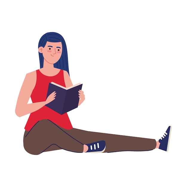 Vector girl with book reading