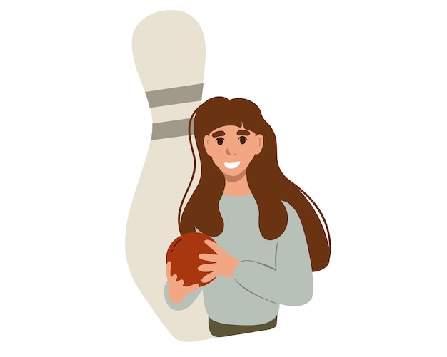 Girl with a bowling ball on a white background.