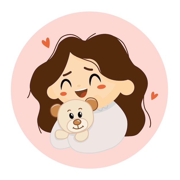 Vector girl with brown hair avatar teddy bear on pink background vector