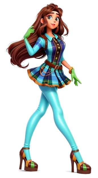 Девушка с коричневыми волосами и синими чулками 3D Вектор