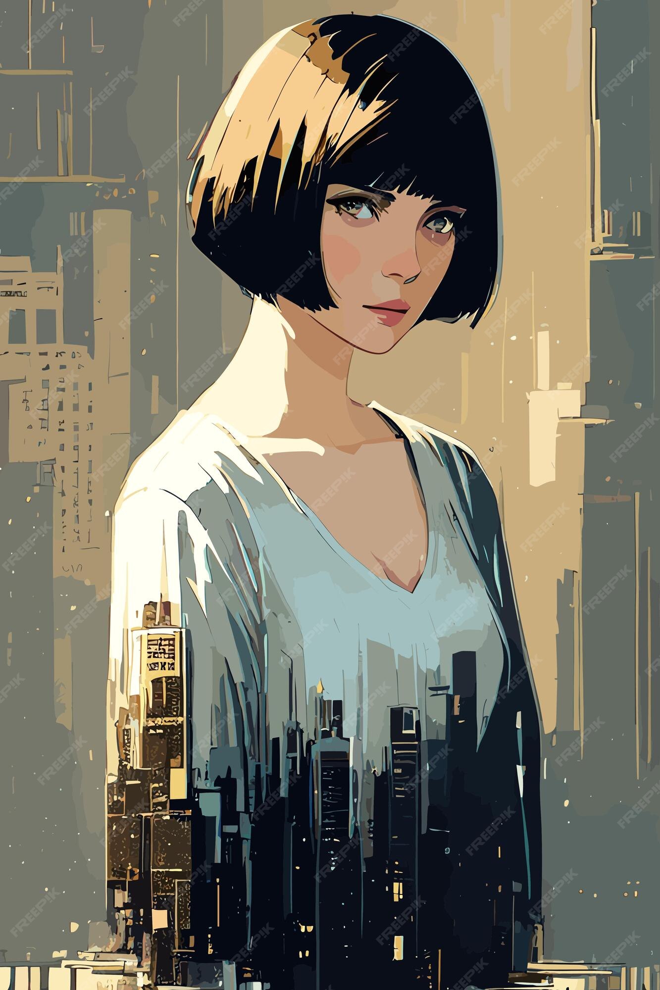 Premium Vector  Anime girl with brunette bob haircut vector art