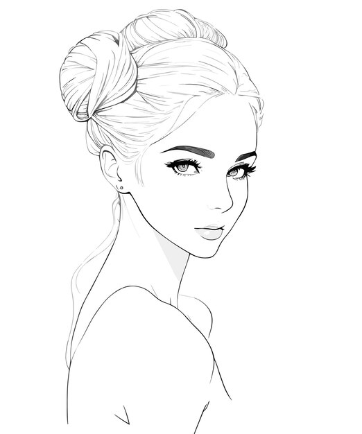 Vector a girl with a bun