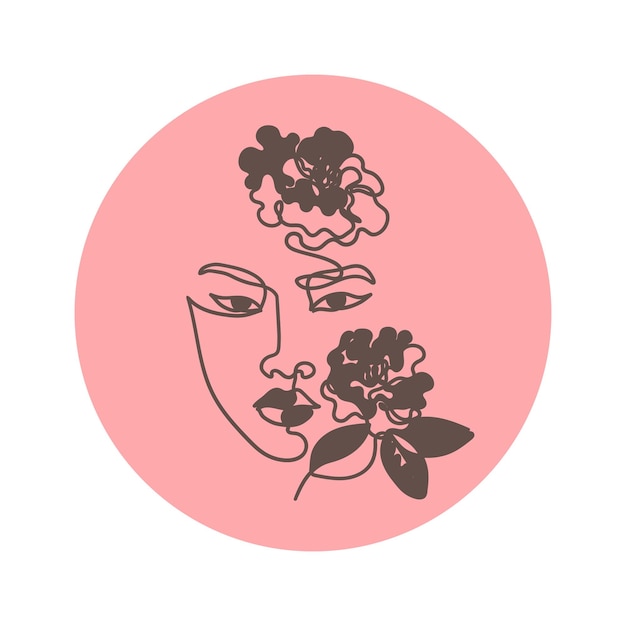 Vector girl with camellias in her hair icon for social media cosmetics fashion and beauty asian women korean cosmetics