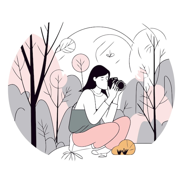 Vector girl with camera in nature in a flat style