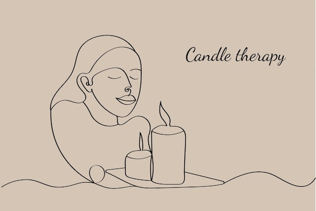 Girl with candles on a beige background one line style illustrationVector illustration