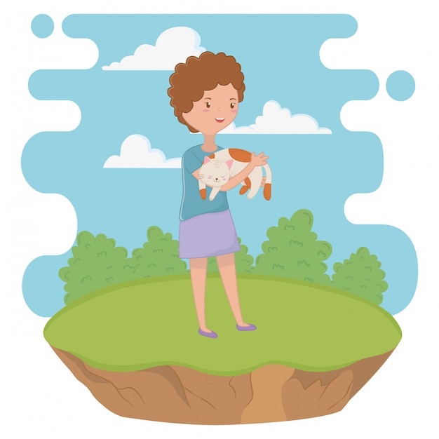 Girl with cat cartoon design