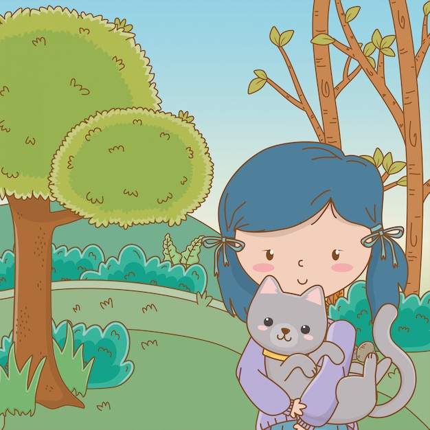 Girl with cat cartoon