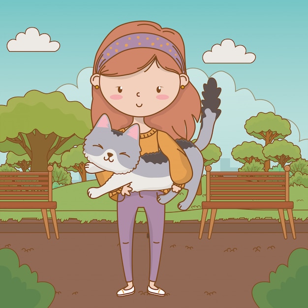 Girl with cat cartoon 