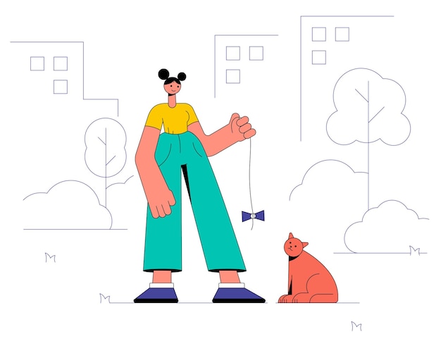 Girl with a cat on the street vector illustration