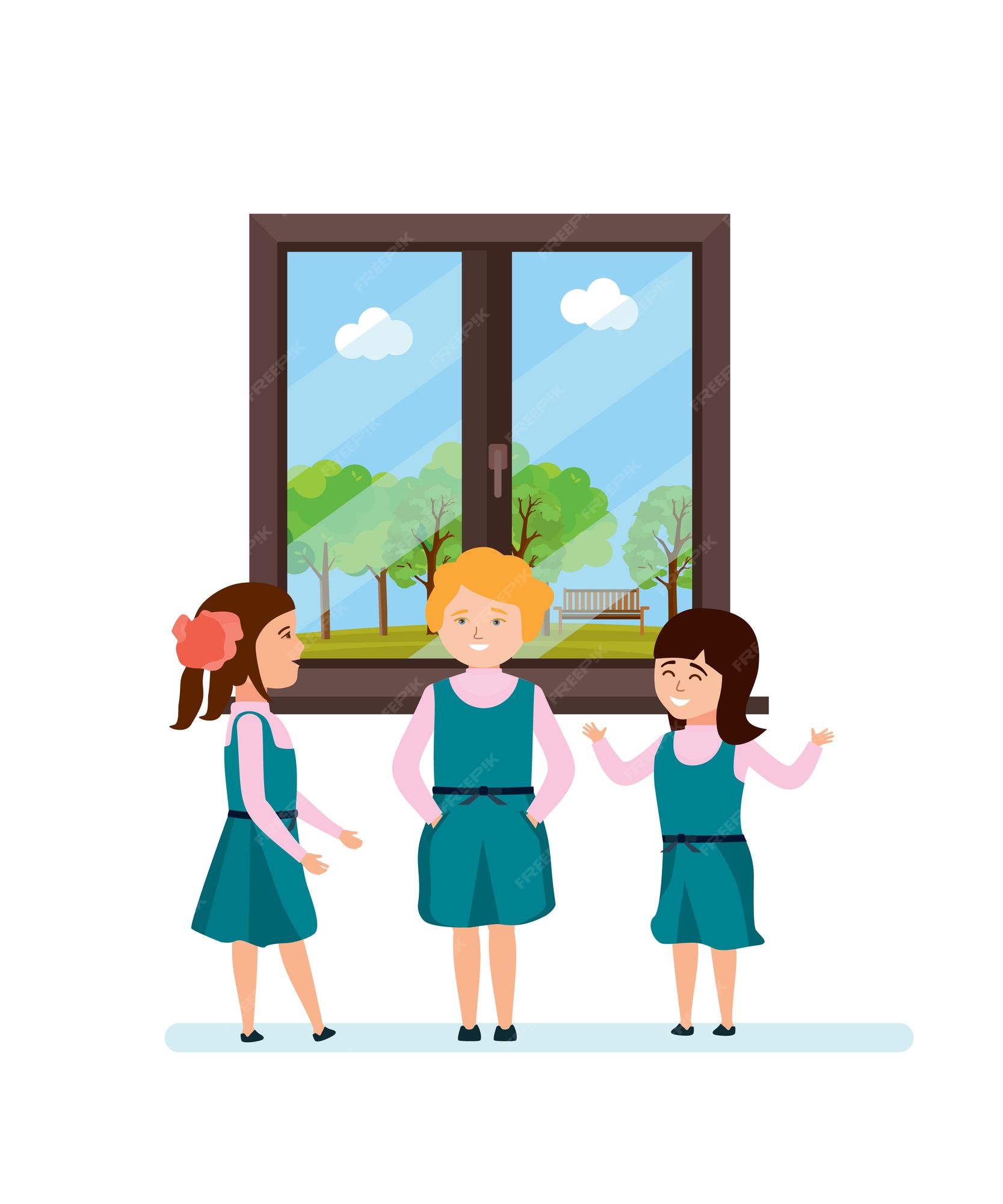 Premium Vector | Girl with classmates talking having fun telling interesting funny stories Premium Vector | Girl with classmates talking having fun telling interesting funny stories