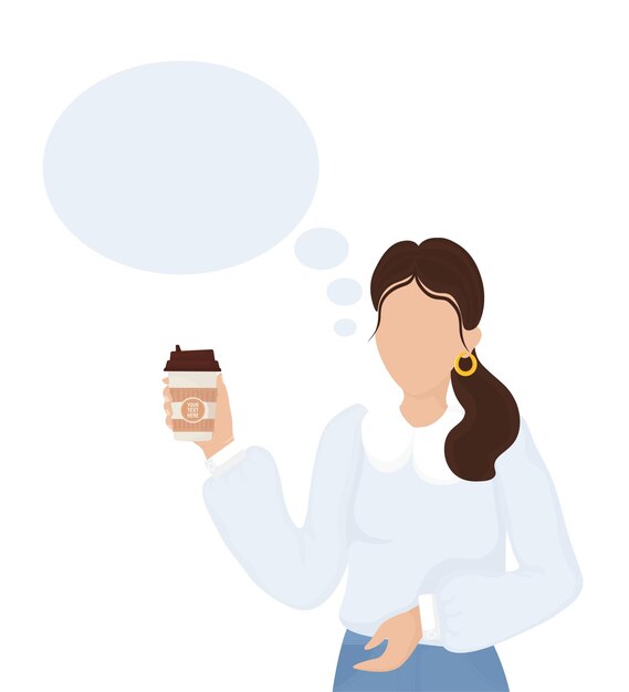 Girl with coffee in sketch style Vector art illustration Fashion print Funny party