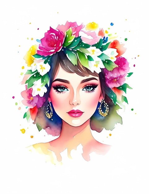 Girl with colorful flower illustration