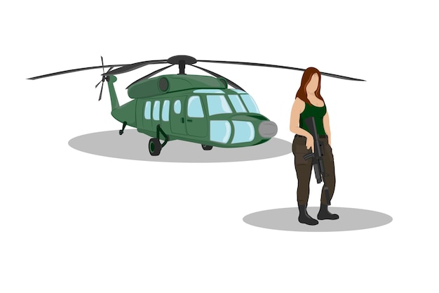 girl with combat helicopter