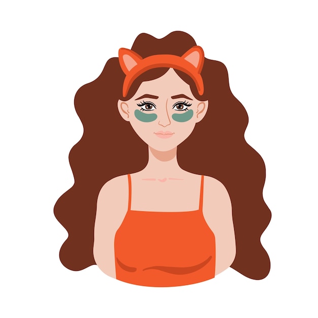 Vector girl with cosmetic eye patches self care and beauty concept illustration beautiful brown hair girl