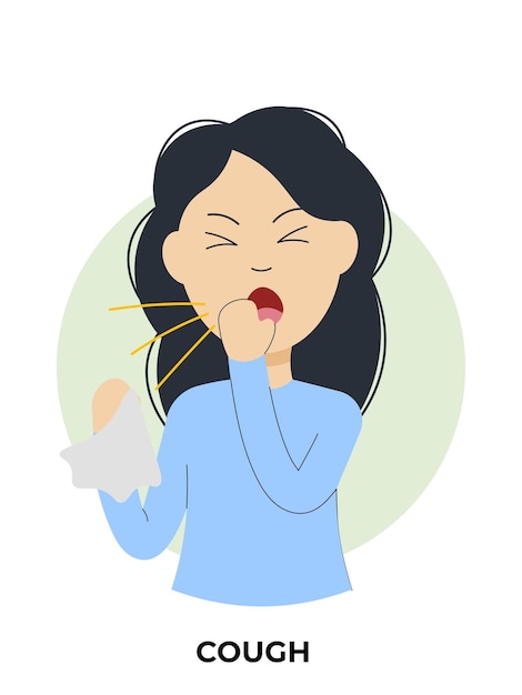 Vector girl with cough flu symptoms information flat style vector illustration