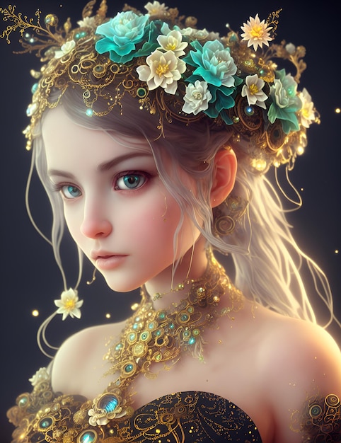 Vettore una ragazza con una corona di fiori in testa