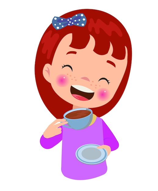 Девушка с чашкой кофе и бантиком на голове держит чашку кофе.