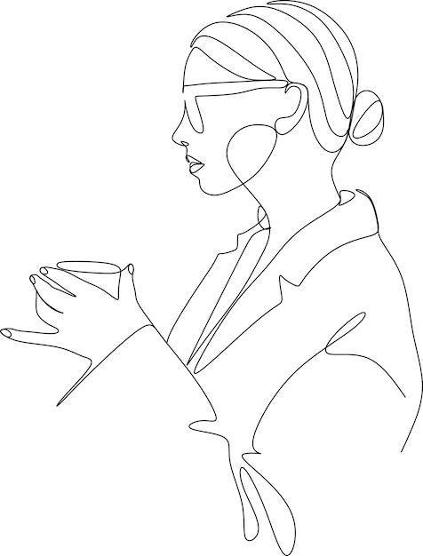 Girl with a cup of tea continuous line