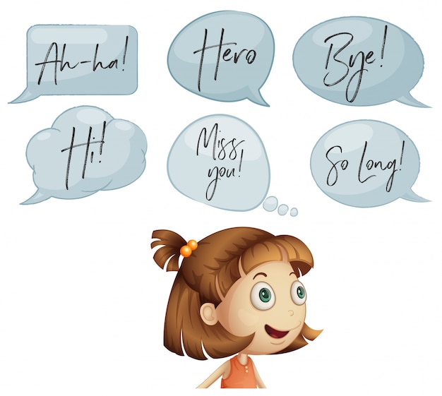 Vector girl with different speech bubbles