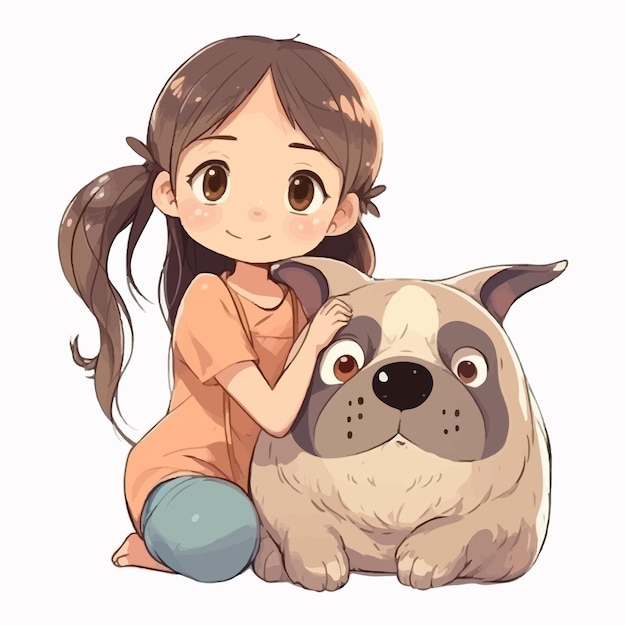 ベクトル 犬の漫画のキャラクターを持つ女の子