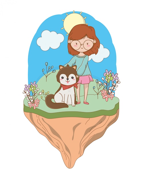 Girl with dog cartoon