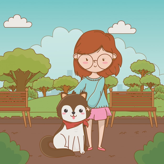 Girl with dog cartoon 