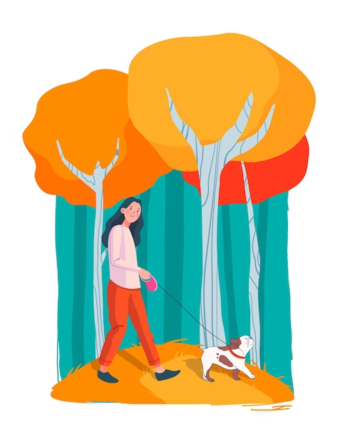 Vector girl with dog