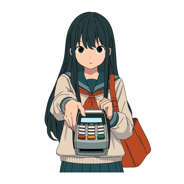 EDC 기계 일러스트를 가진 소녀