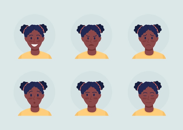 Girl with emotional expressions semi flat color vector character avatar set