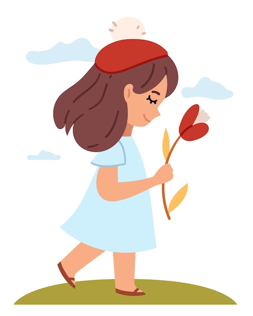 Girl with a flower in a red beret