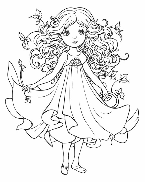 girl with flowers in hair coloring page