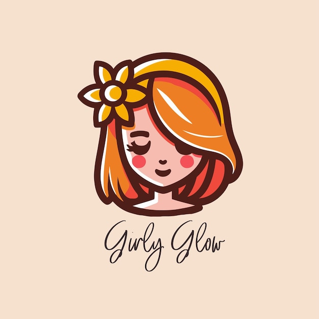 Vector girl with flowers in her hair vector illustration on beige background