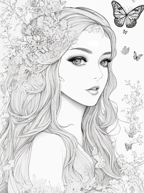 Premium Vector | A girl with flowers on her head