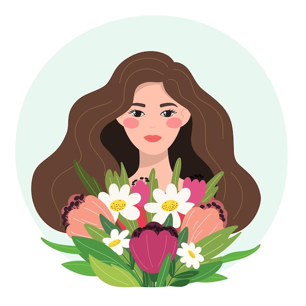 Girl with flowers spring female avatar illustration