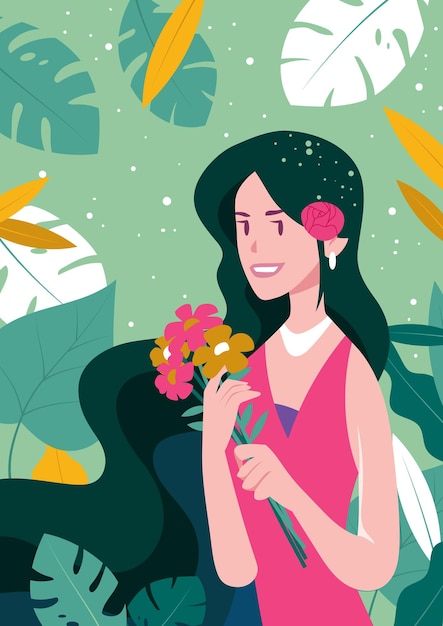 Vector girl with flowers