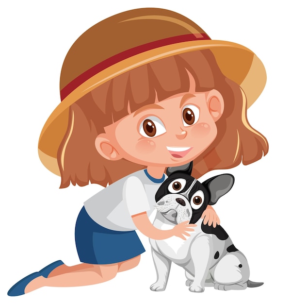 Vector a girl with french bulldog on white background