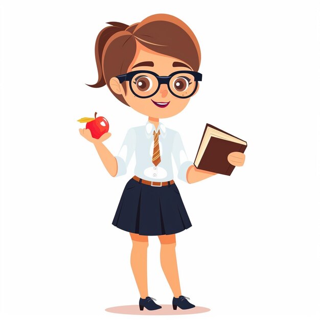 Vector a girl with glasses and a book that says  school