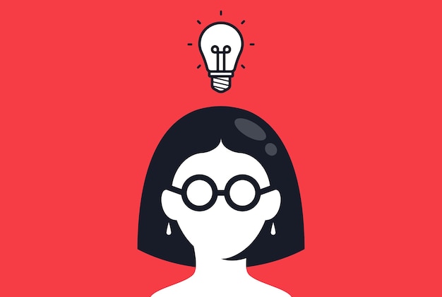 The girl with glasses came up with a brilliant idea answer to the question vector illustration