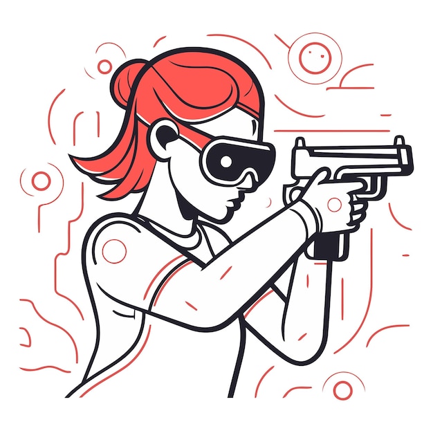 Vector girl with a gun in his hand of a woman with a gun