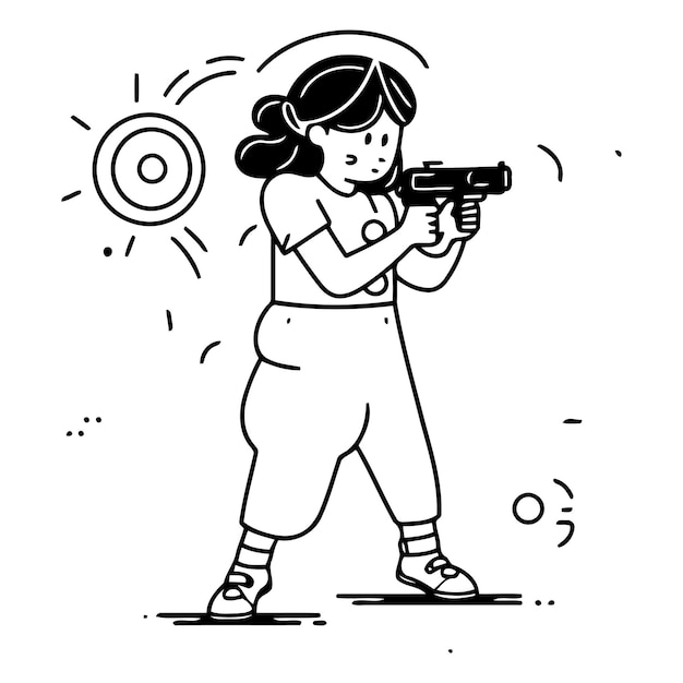 Vector girl with a gun in linear style the concept of selfdefense