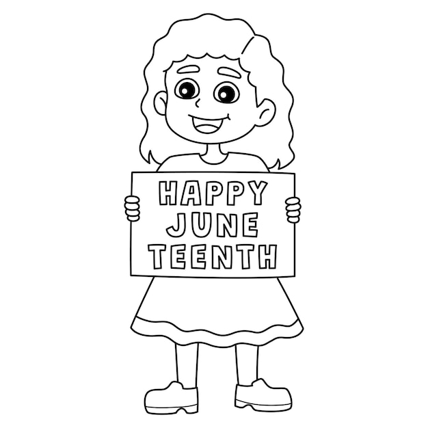 分離された幸せな Juneteenth 日のバナーを持つ女の子