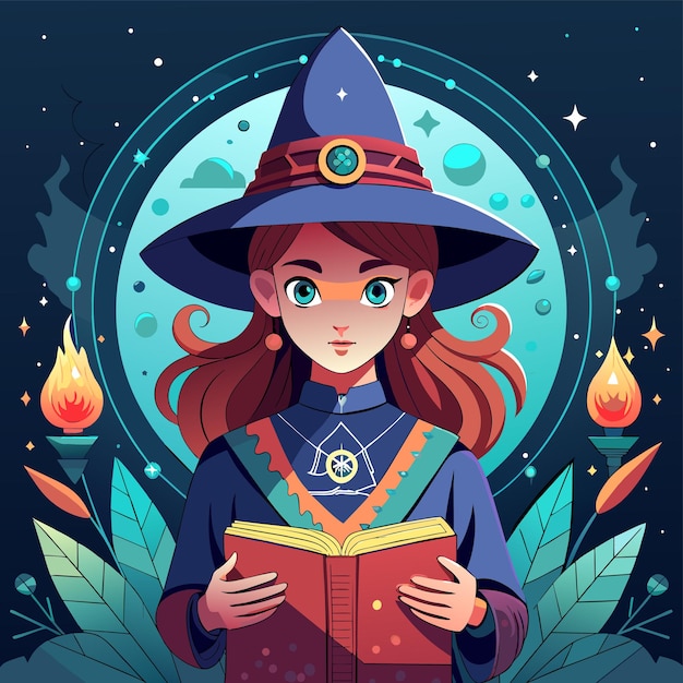 Vector a girl with a hat reading a book with the word  o  on the top