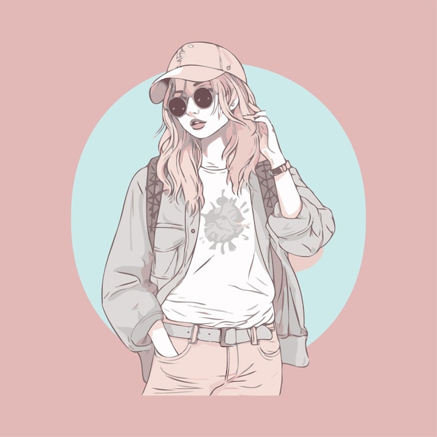 A girl with a hat and sunglasses and a shirt that says'sun'on it