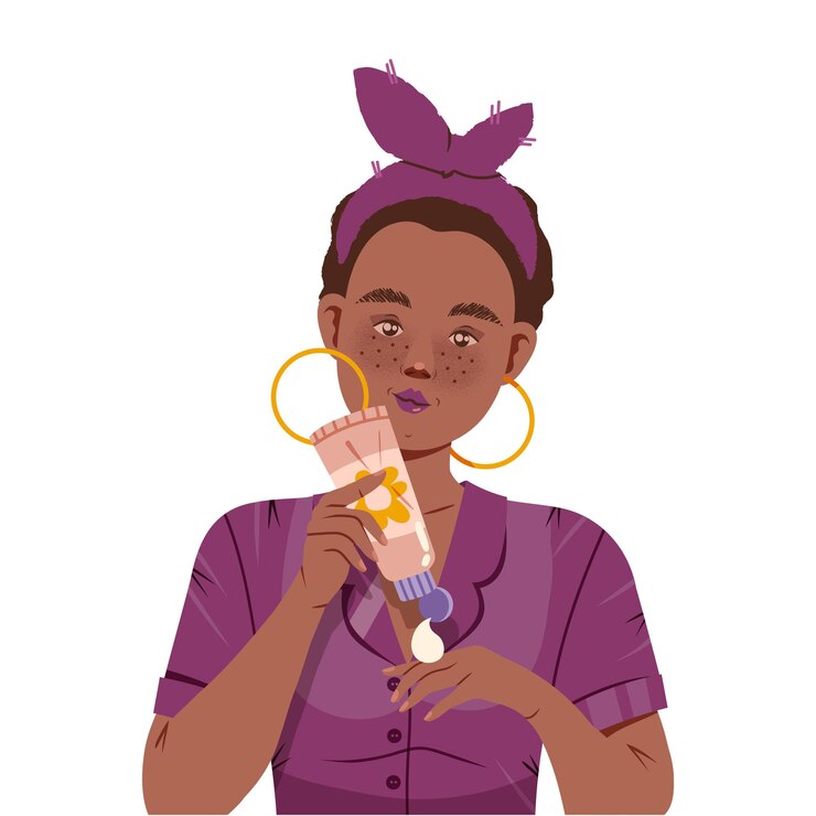 Vector girl with headband applying cosmetic hand cream vector illustration