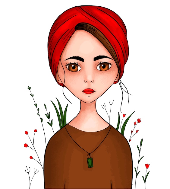 Girl with a headdress on the head scarf or turban