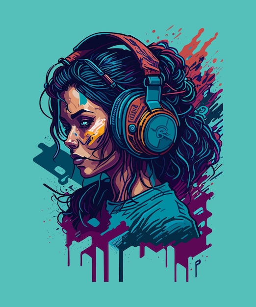 A girl with headphones on her head