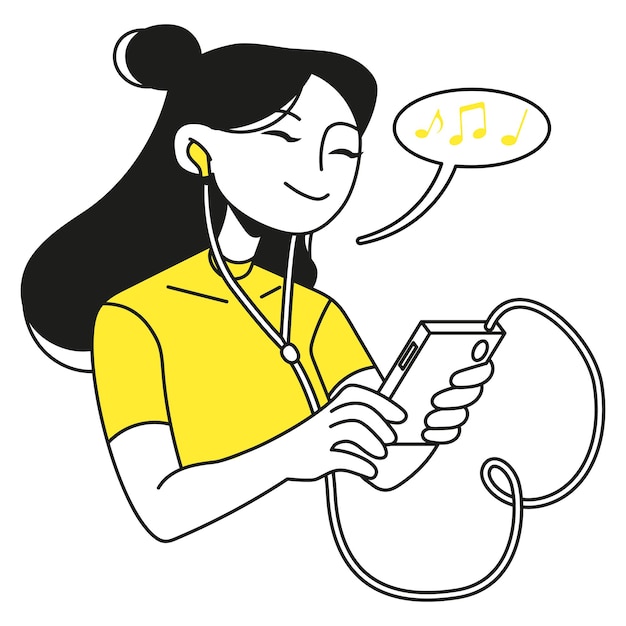 Vector girl with headphones listening to music