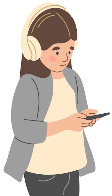 Vector a girl with headphones and a phone